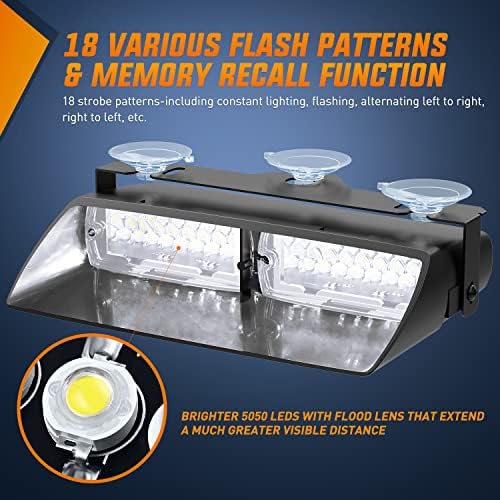 Nilight White Emergency Strobe Lights Windshield Hazard Warning Safety Flash with Suction Cups Super Bright LED Light for Police Enforcement Firefighters Vehicle Truck
