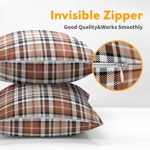 Christmas Plaid Pillow Covers 24x24 Set of 2 Brown Highly Absorbent - Image 5