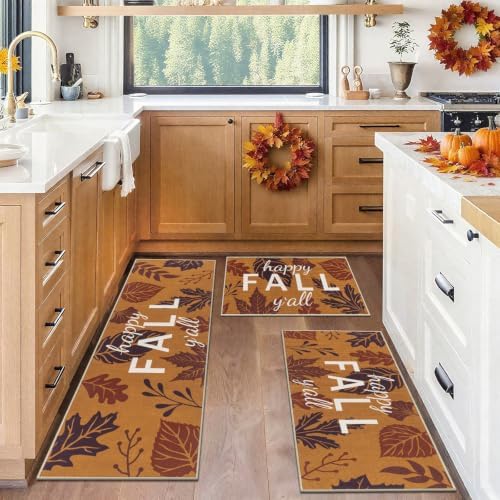 U'Artlines Happy Fall Leaves Kitchen Rugs with Runner Sets 3 Piece, Brown - Image 7