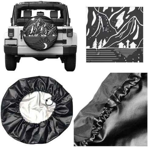 Spare Tire Cover Campsite Mountains with Sun Moon Wheel Tire Covers Waterproof Dust-Proof Wheel Tire Protector Weatherproof Tyre Covers Universal for RV SUV Truck Trailer Off-Road Car Camping 16 Inch