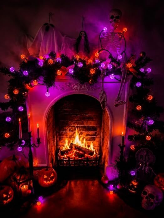 Orange Purple Halloween String Light, 26FT 50LED Globe Lights Plug in - Image 4