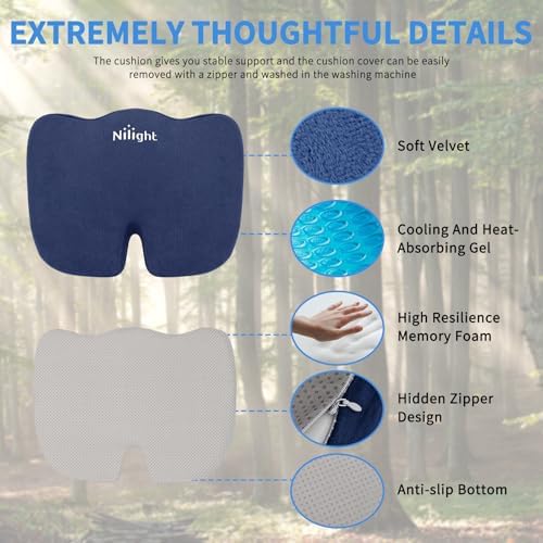 Nilight Car Seat Cushion 1PC Blue Universal Gel Memory Foam Seat Pad