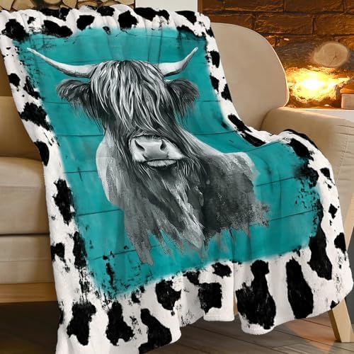 Highland Cow Blanket Highland Cows Throw Blankets Rustic Farmhouse Cattle Print Cozy Fleece Flannel Stuff Plush Lightweight Bedding Lover Gifts for Men Women Adults for Couch Sofa Bed Decor 60"X80" - Image 6