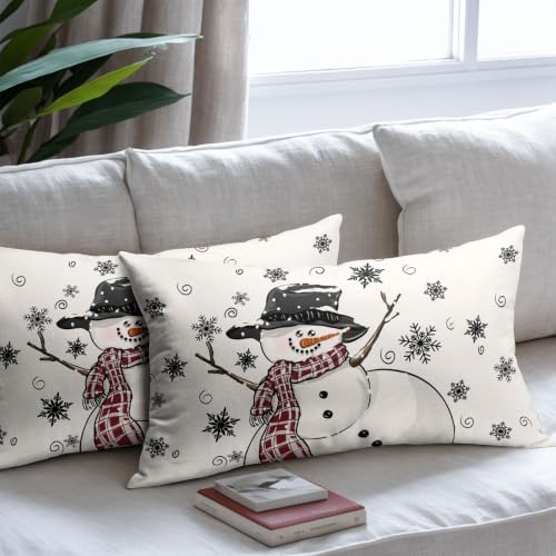 Sweetshow Winter Black Snowman Pillow Covers Set of 2 Linen 20x12 Inches - Image 7