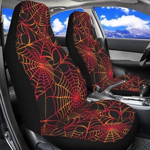 Red Spiderweb Print Car Seat Cover Front Seats Only,Universal Fit for Most Cars,SUVs,Sedan,Truck or Van,2PCs