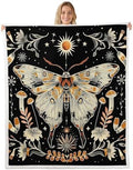 Butterfly Moth Throw Blanket Boho Floral Mushrooms Fleece Flannel Blankets Kids Boys Girls Room Decor Galaxy Starry Bed Blankets for Bed Sofa Couch Black Light Yellow Plush Blanket Queen 90"x90" by CastleFairy