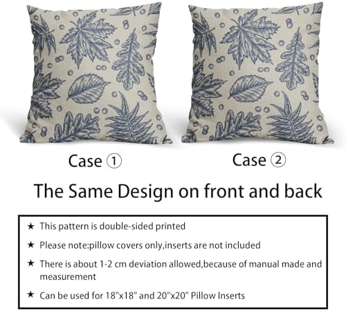 Blue Fall Pillow Covers 20x20 Set of 2 Cream Maple Leaf Print Autumn Colored Harvest Decorative Outdoor Pillowcases Farmhouse Seasonal Throw Cushion Case Decor for Home Couch Sofa Bed - Image 6