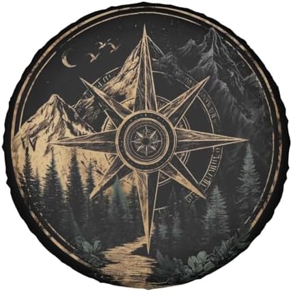 Retro Compass Spare Tire Cover Wheel Protectors Weatherproof Sun Protection Covers Universal for SUV Jeep Travel Trailer 15"