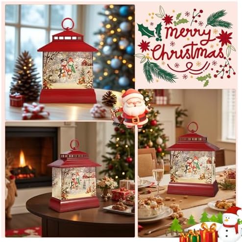 Christmas Snow Globe Lantern Water Glittering Lantern with 8 Songs & 6H Timer Romote Control Christmas Snow Globes USB & Battery Operated for Christmas Festival Decorations Gifts (Snowman Family) - Image 7