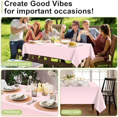 QIKSION 3 Pack Pink Plastic Tablecloth, Light Pink Table Cloth Disposable - Image 4