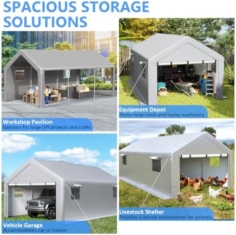 Jocoevol Carport 13x21 FT Enclosed Carport with Roll-up Windows, Removable Sidewalls & Doors and Sandbags for Car Boat Truck Motorcycle, Grey - Image 6