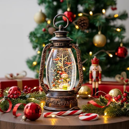 Christmas Snow Globe Lantern Water Glittering Snowman with Christmas Tree, USB Lined/Battery Operated Lighted Lantern for Christmas Festival Decoration Gifts - Image 4