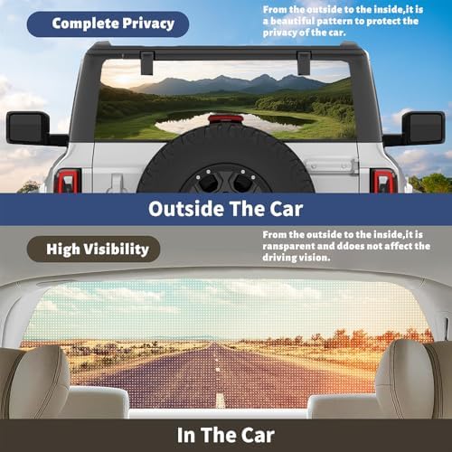 Valley Lake Truck Back Window Graphics Decals, Modern Forest Sunrise Landscape Universal See Through Rear Window Vinyl Wrap Full Window Decals for Trucks SUV 66 x 22 inch