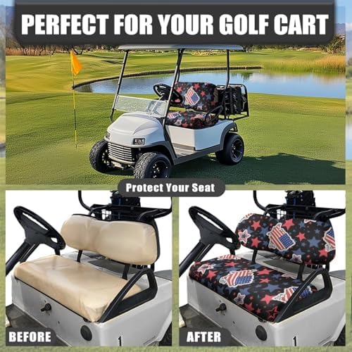 Yewatlles Golf Cart Seat Covers for Club Car Fashion Seat, Breathable Polyester Cloth Combination Appearance, No Need Detaching Armrests American Flag Star Pattern