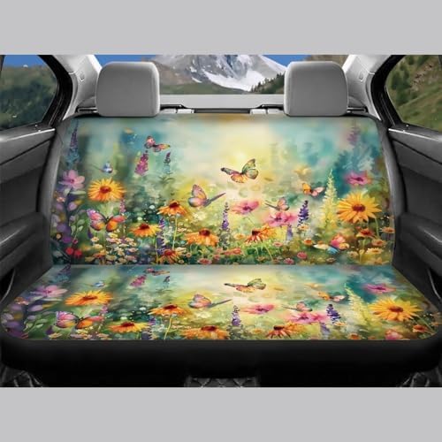 Butterfly Vibrant Floral Pattern Car Accessories Car Seat Covers Front Rear Breathable Seat Covers Universal Fits for Truck, Sedan, SUV Auto Interior Protector