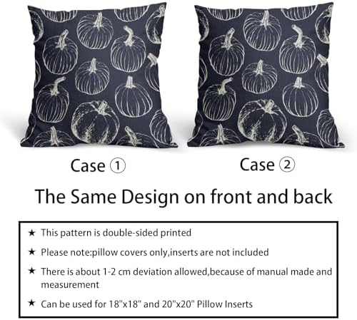 Dark Blue Fall Pumpkin Pillow Covers 24x24 Set of 2 Autumn Themed Thanksgiving Cream Print Decorative Throw Pillows Outdoor PillowCase Farmhouse Linen Cushion Case Decor for Home Sofa Couch Bed - Image 6