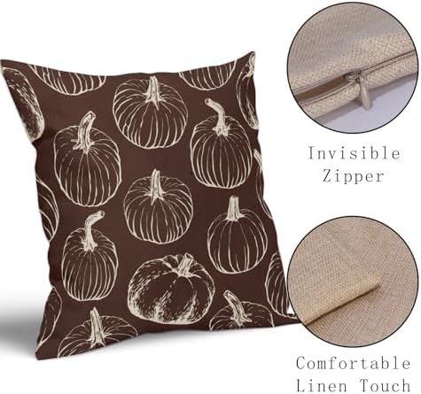 Fall Pumpkin Pillow Covers 16x16 Set of 2 Dark Brown Autumn Thanksgiving Harvest Print Decorative Throw Pillows Seasonal Themed Outdoor Pillowcase Farmhouse Cushion Case Decor for Home Sofa Couch Bed - Image 4