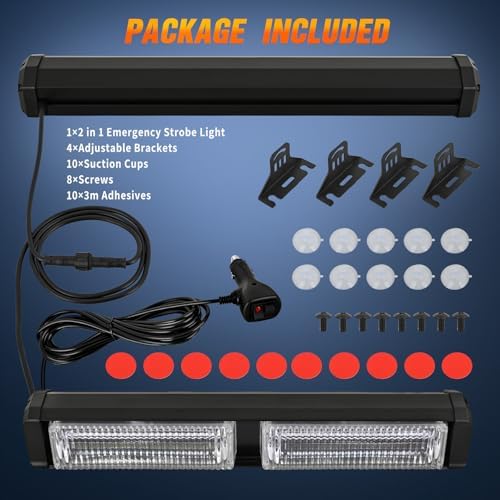 Nilight 40LED Blue White Emergency Strobe Traffic Advisor Light Bar with Suction Cups Dash Safety Warning Hazard Flashing Lights Interior Front/Rear Windshield for Trucks Construction Vehicles