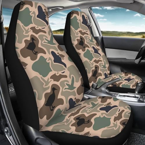 Car Front Seat Covers Elastic Fabrics Universal Duck Camo Print Car Seat Covers Protector Easy to Install Automotive Accessories Suitable for Cars, SUV and Trucks, Set of 2