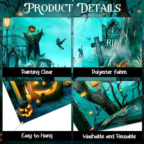 Teenyyou Halloween Garage Door Cover 7 x 8 ft Spooky Graveyard Scene - Image 5