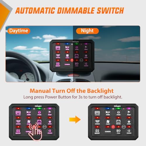 Nilight 12 Gang Switch Panel APP RGB 12V 24V Circuit Control System 4-Mode
