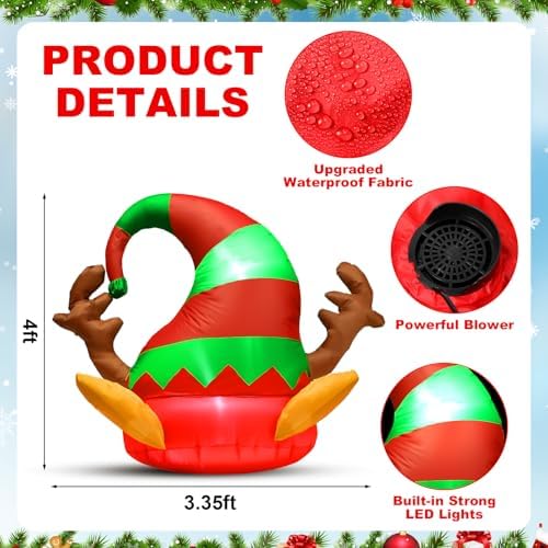 Soulchen 4 ft Inflatable Christmas Car Decor Elf Car Roof Outdoor Decor - Image 2