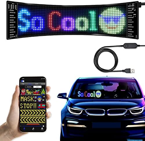 Programmable LED Car Sign,Scrolling LED Sign,Flexible LED RGB Message Display,Bluetooth APP,DIY Design Colours,Animations,Text, Graffiti