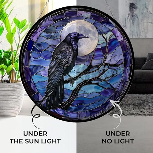 Moon Crow Stained Glass Window Hanging Sun Catcher Halloween Haning Ornament Decoration Christmas Birthday Gifts for Lover and Friends - Image 3