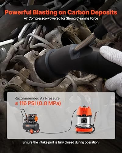VEVOR Walnut Blaster Kit for Carbon Cleaning, 1200W Sand Blaster with Built-in Vacuum, Extension Nozzle Sandblaster Gun, and 5.5lbs Walnut Shell for Engine Intake Valve Cleaning - 13L - Image 3