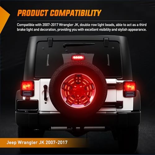Nilight Spare Tire Brake Light Red for 2007-2017 Jeep Wrangler JK JKU