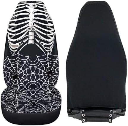 Halloween Skull Car Seat Cover for Women Spider Web Auto Front Seat Decorative Car Seat Protector Blanket Front Car Seat Covers Universal Fits for Car Truck Van