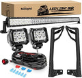 Nilight 52Inch Led Light Bar Spot Flood 2Pcs 18W 4Inch Spot LED Pods Windshield Frame Mounting Bracket on Wrangler JK 2007-2017 with Off Road Wiring Harness- 3 Leads