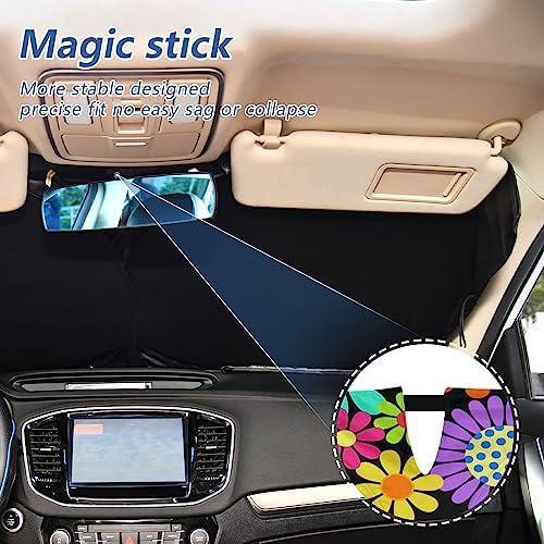 Hippie Flower Car Windshield Sun Shade Floral Daisy Colorful Foldable Sunshade Front Window Visor Protector Blocks UV Rays Heat Keep Vehicle Cool (59 x 30 in)