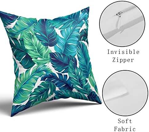 Sweetshow Tropical Leaves Pillow Covers 12x12 Inch Summer Decorative Green Palm Leaf Throw Pillow Covers Set of 2 Soft Cotton Pillow Case Square Cushion Covers for Home Couch Sofa Patio Bedroom - Image 3