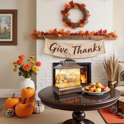 Fall Snow Globe Lantern Thanksgiving Pumpkins Spinning Water Lantern with Swirling Glitter 6H Timer Remote Control Fall Decorations for Home Thanksgiving Autumn Harvest (Pumpkin Wagon) - Image 6