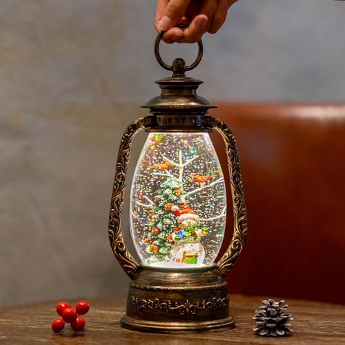 Christmas Snow Globe Lantern Water Glittering Snowman with Christmas Tree, USB Lined/Battery Operated Lighted Lantern for Christmas Festival Decoration Gifts - Image 3