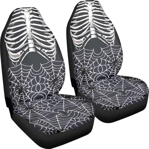 Halloween Skull Car Seat Cover for Women Spider Web Auto Front Seat Decorative Car Seat Protector Blanket Front Car Seat Covers Universal Fits for Car Truck Van