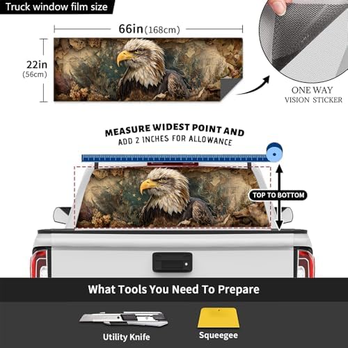 Vintage Eagle Truck Rear Window Graphic Decals, American Flag Bird Nature Pickup Car Window Stickers Truck Back Window Film Decal for Trucks SUV 66 x 22 inch