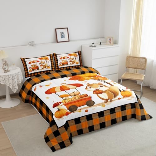 Erosebridal Squirrel Kids Comforter Set | Fall Bedding Queen Size Thanksgiving Autumn Leaves Down Comforter Farmhouse Nature Scenery Duvet Set for Bedroom - Image 3