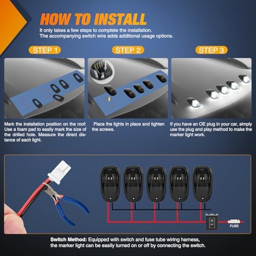 Nilight Cab Roof Marker Light 5 PCS 16 LED Smoked Lens White Top Lights