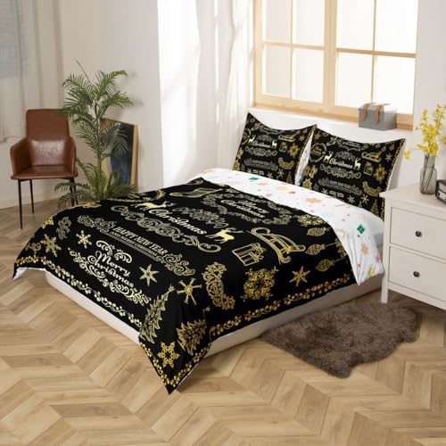 Merry Christmas Kids Duvet Cover Set Full Size,Deer Snowflake Rustic Farmhouse Bedding Set,Girls Boys Adults Room Decor,Christmas Trees Happy New Year Comforter Cover,Retro Quilt Cover,2 Pillowcases - Image 5