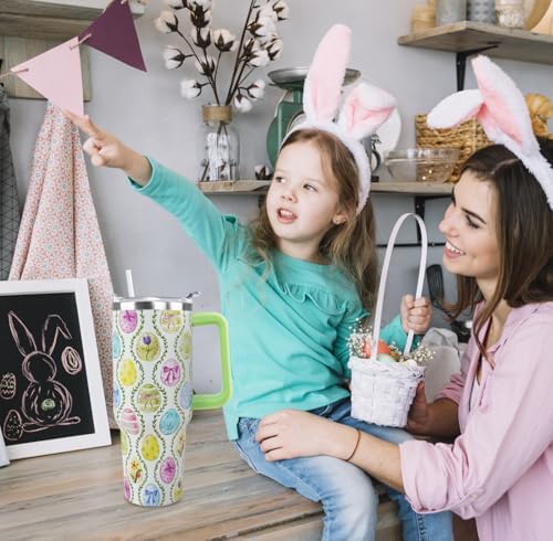 Easter Tumbler 40oz Spring Easter Egg Coffee Mugs Leak Proof Cups with Handle and Straw Stainless Steel Vacuum Insulated Water Bottle Easter Gifts Spring Decor (1PCS) - Image 2