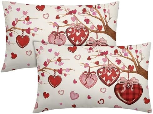 Valentines Day Pillow Covers 12x20 Set of 2 Love Throw Pillow Covers Red Heart Pillowcase Linen Decoration Farmhouse Holiday Cozy Soft Cushion Case Couch for Indoor Outdoor Home Decor by Unknown