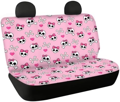 Bow Skull Cars Backseat Covers,Seat Cushion for Rear Seat Non-Slip Car Seat Covers,Auto Car Vehicle Long Rear Bench Seat Cover Protective Cushion Mat