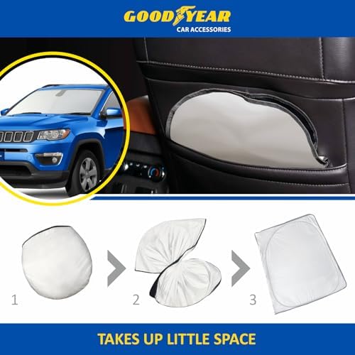 Goodyear Foldable Windshield Sunshade for Jeep Compass 2017-2026, SUV car Accessories, Sunshade Cover, Sun Shade Car Windshield, Window Sun Blocker - GY008274