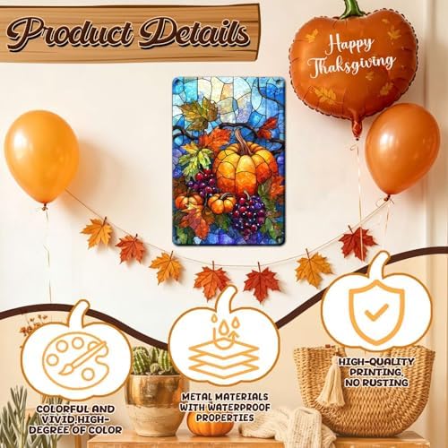 Fall Sign Vintage Thanksgiving Day Tin Sign Pumpkin Decor 8x12Inch - Image 3