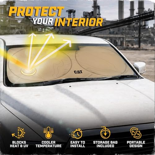 Windshield Sun Shade for Dodge Ram 1500 2010-2018, Foldable Front Window Sunshade, UV Heat Blocker, Interior Protection Sun Shield, Keeps Truck Cab Cool, Heavy-Duty Truck Accessory - Beige