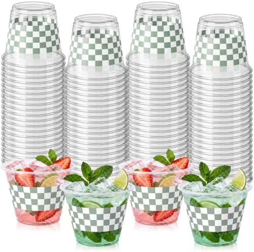LemonRoad 100 Pcs Green and White Checkered Plastic Cups 9 oz Race Car by Unknown