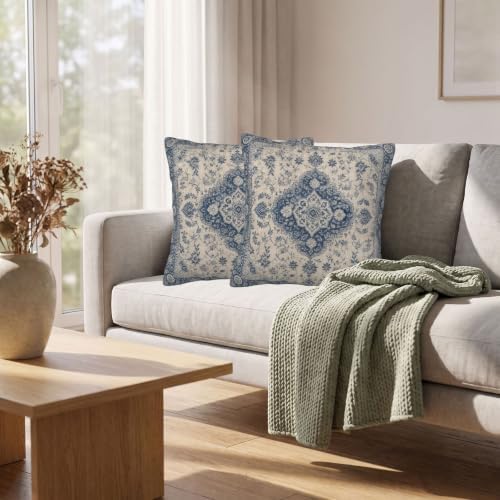 Blue Boho Throw Pillow Covers 16x16 Set of 2, Ethnic Design Carpet Pattern - Image 6