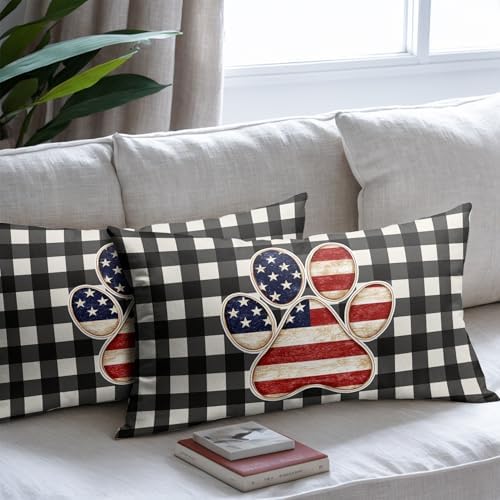 4th of July Pillow Covers 12x20 Set of 2, Patriotic Throw Pillow Covers Independence Memorial Day Pillowcase, Summer Plaid Decorative Fourth of July Cushion Case Couch for Indoor Outdoor Home Decor - Image 7